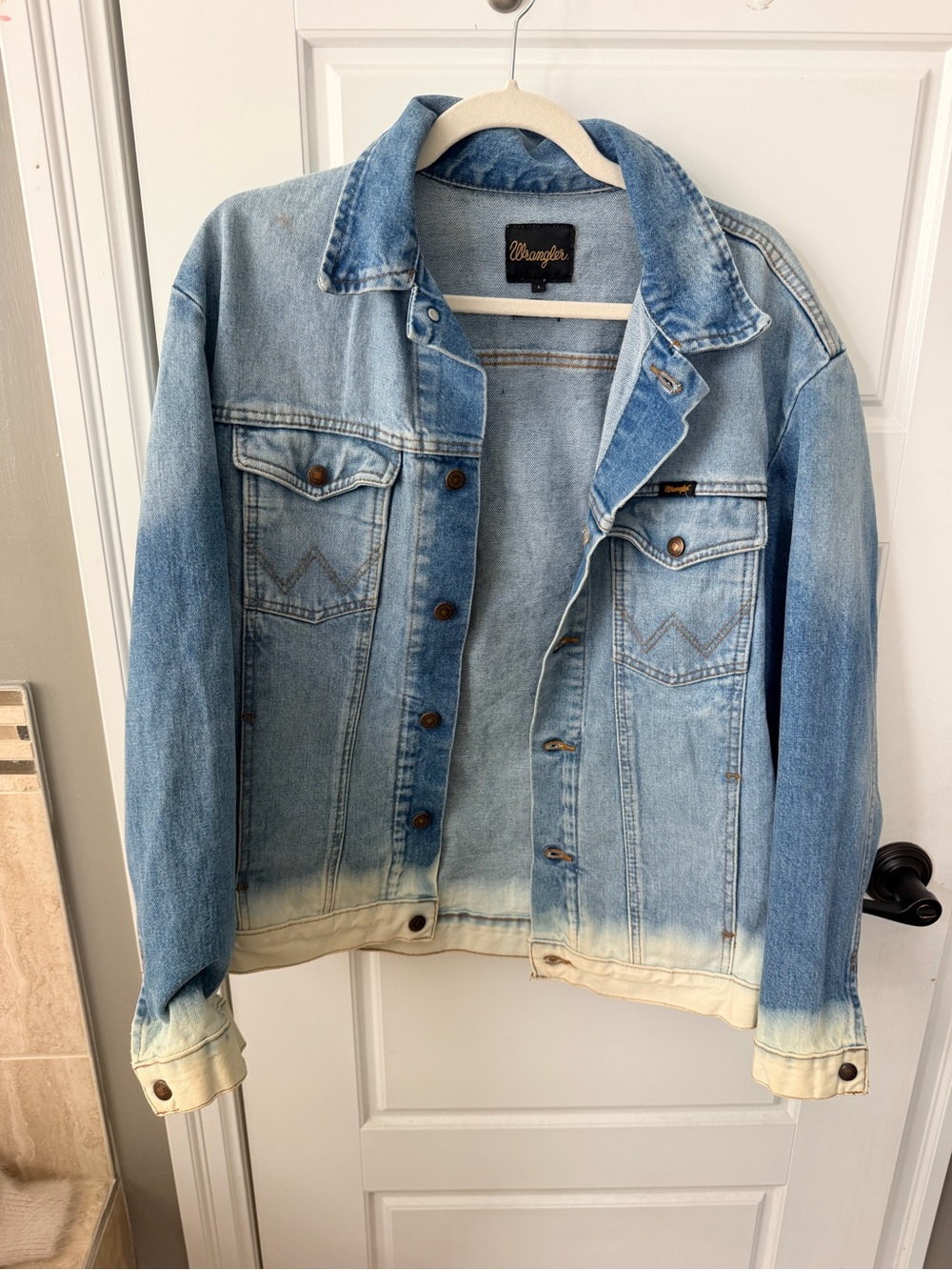Wrangler Two-Tone Light Blue Denim Jacket with Bleached Hem